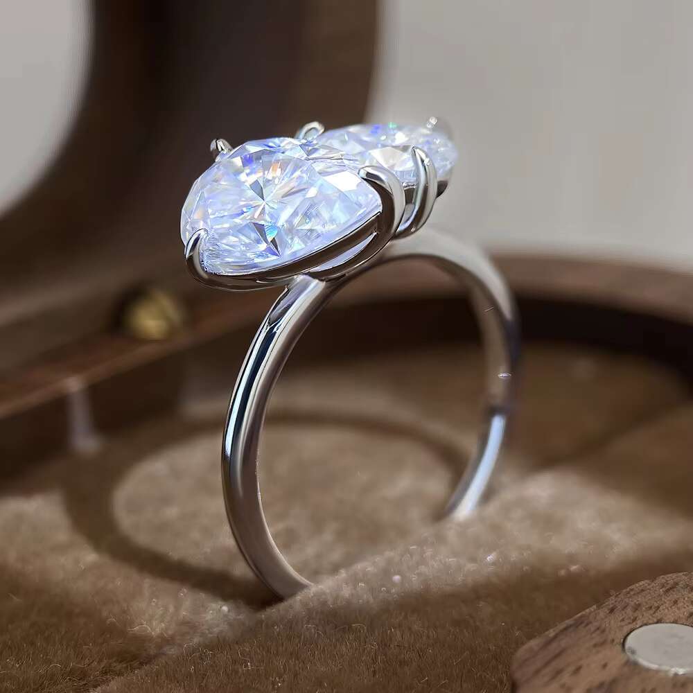 Elegant Womens 925 Sterling Silver Teardrop Moissanite Ring Rhodium Plated Wedding Band for Engagement Party Promise Jewelry