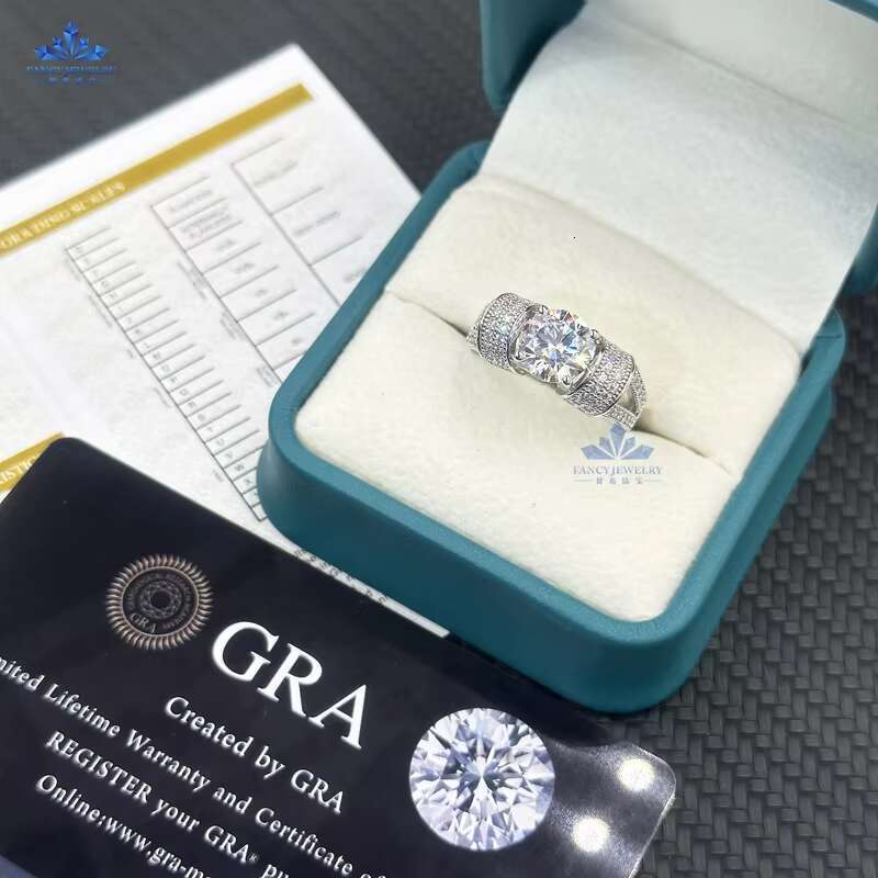 Stylish Round Brilliant Cut Gemstone Solitaire Wedding Ring for Him: Crafted from Premium Grade Moissanite