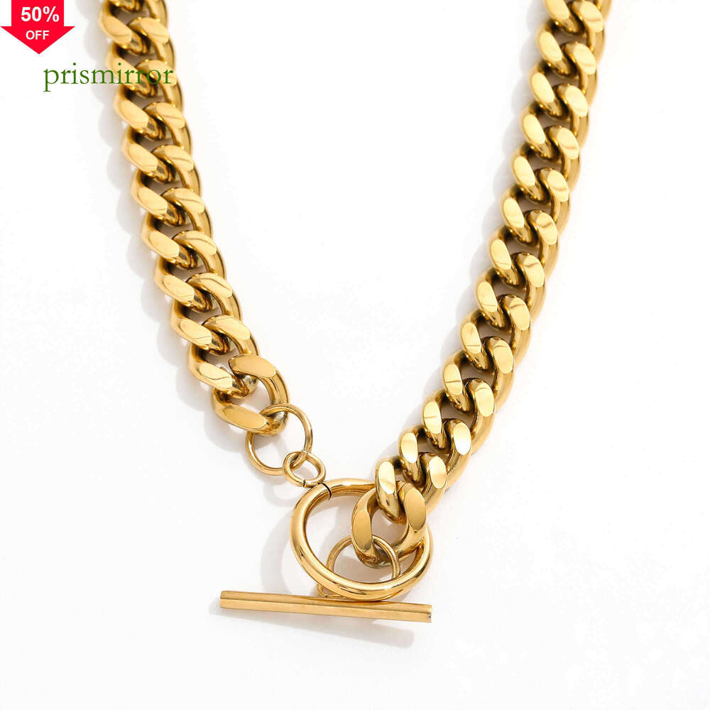 Tarnish Free Waterproof 8MM Joolim Jewelry Gold Plated Chunky Toggle Cuban Chain Stainless Steel Necklace