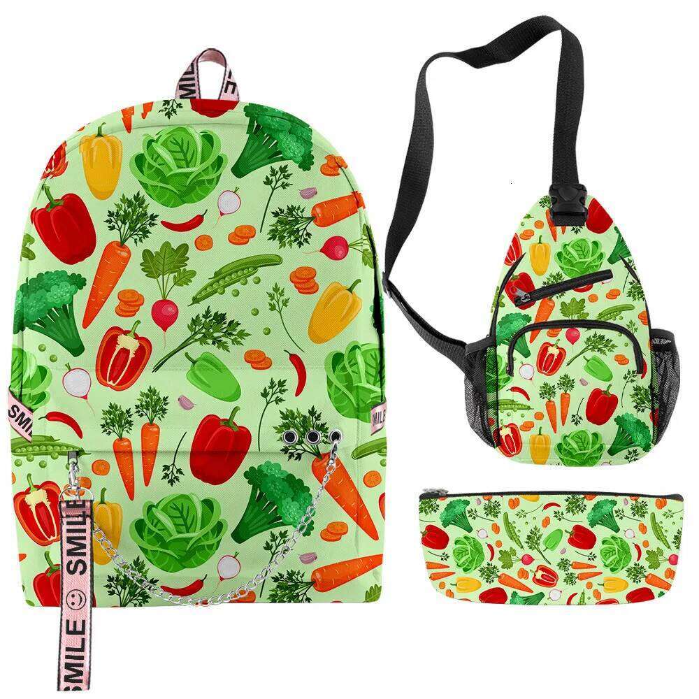 Novelty Trendy Cool Creative food 3D Print 3pcs/Set School Bags multifunction Travel Backpack Chest Bag Pencil Case
