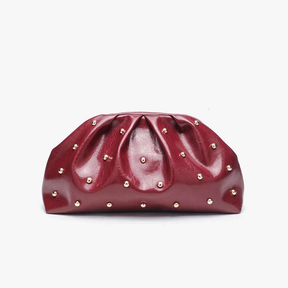 2025 New Women's Zipper Handbag Fashion Simple Multifunctional Clasp Mushroom Nail Large Capacity Folded Cloud Dinner Bag