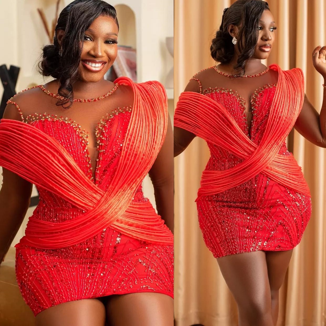 Red Sheath Cocktail Dress Stylish Beaded Crystals Sequined Short Mini Graduation Homecoming Dresses For Special Occasions Sweetheart Gowns