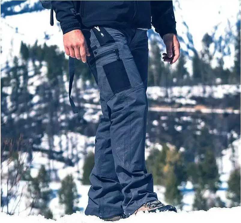 Black Camo Cargo Pants Outdoor Multi-pocket Ripstop Waterproof Trousers Male Autumn Wear-resistant Training Fishing Work Pants W250701 W250701