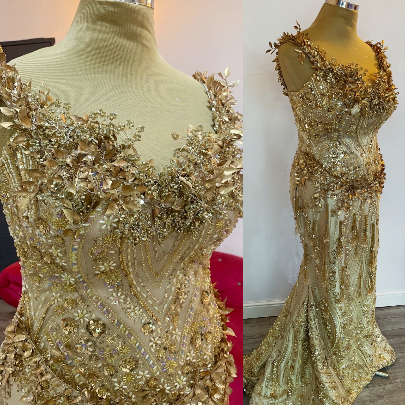 Mermaid Gold Prom Dresses 2025 Flowers Sequined V-neck Sparkly Evening Formal Party Second Birthday Engagement Gowns Plus Size Dress For Special Occas