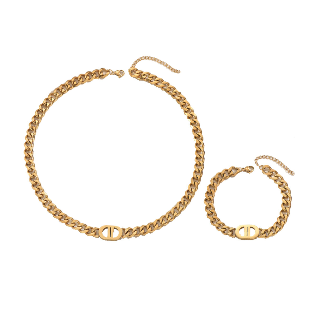 2025 New Designer Necklace, European And American Ladies' Light Luxury Cuban Necklace Bracelet, Outdoor Niche Geometric Hip-hop Bracelet, Long Co