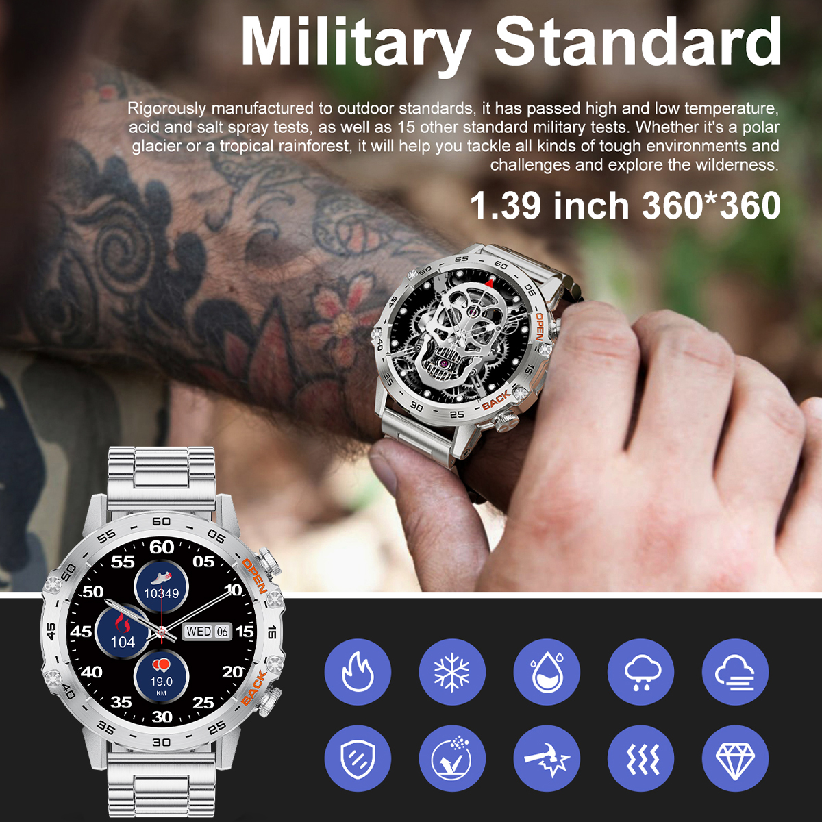 LIGE Men's Smart Watch Multi-function Watch Wireless Call Health Test Blood Pressure Heart Rate Meter Step Long Seating Reminder Multiple Exercis