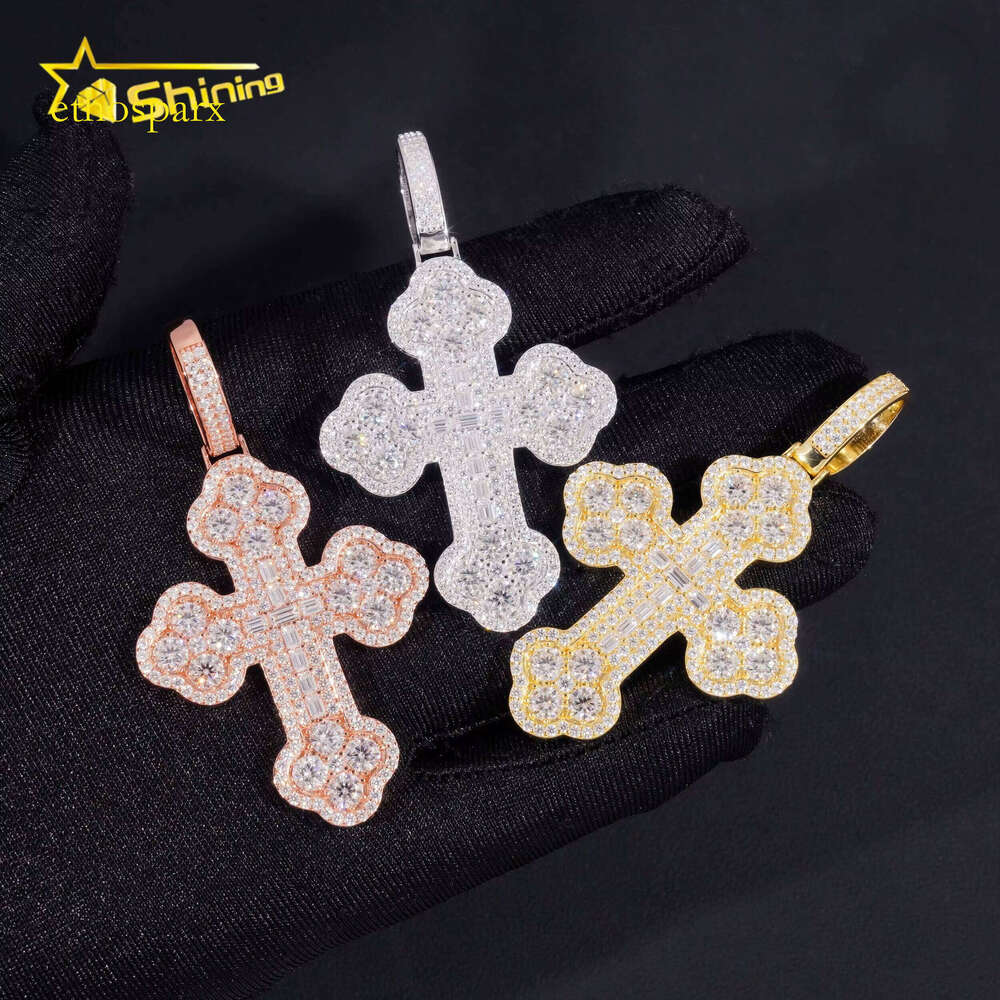Custom Tennis Chain Sterling Sier Vvs Moissanite Hip Hop Iced Out Jewelry Fashion Cross Pendant