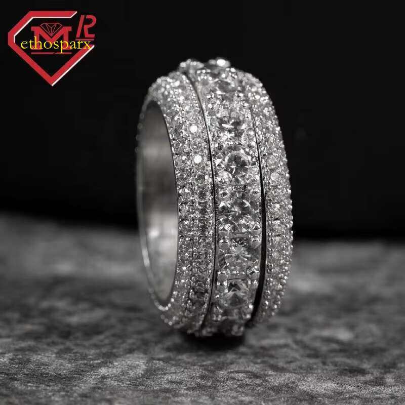 Rap artist chilled ring, pure silver hip-hop moissanite men's eternal ring