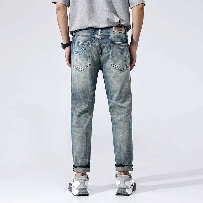 JXNS59 Tide washed do old hole jeans men trend Korean Slim straight trousers casual small feet high-end W250701 W250701
