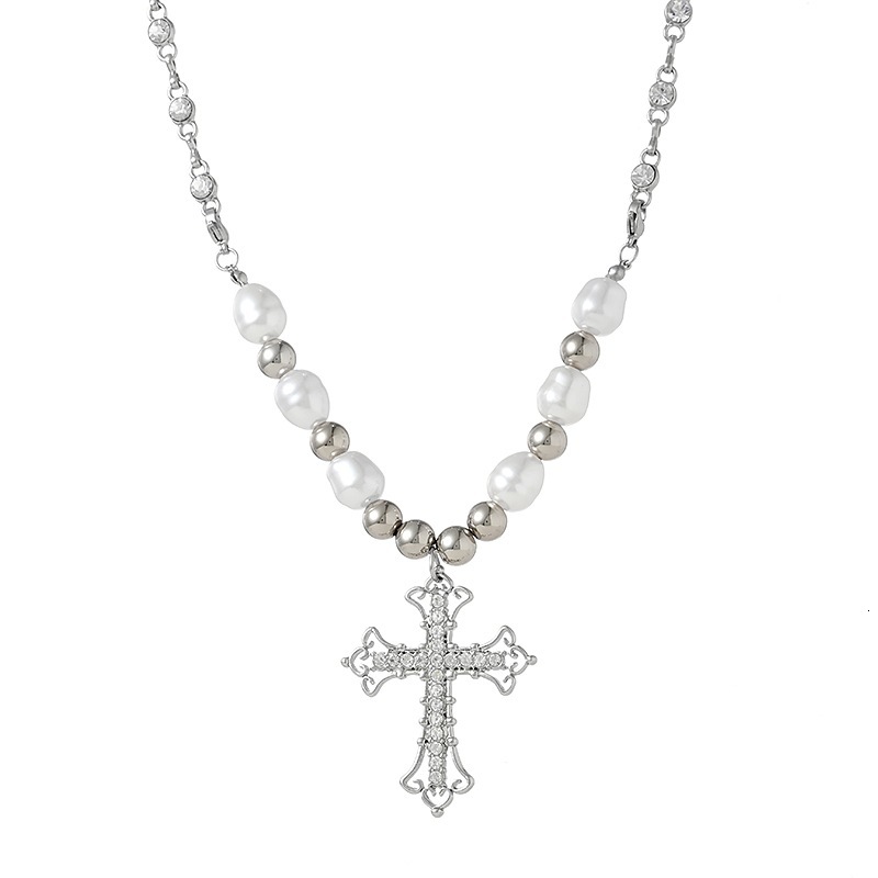 2025 New Designer Necklace For Women Full Diamond Cross Pendant Pearl Patchwork Long And Short Necklaces Niche Design Hip-hop Fashion Sweater Chain