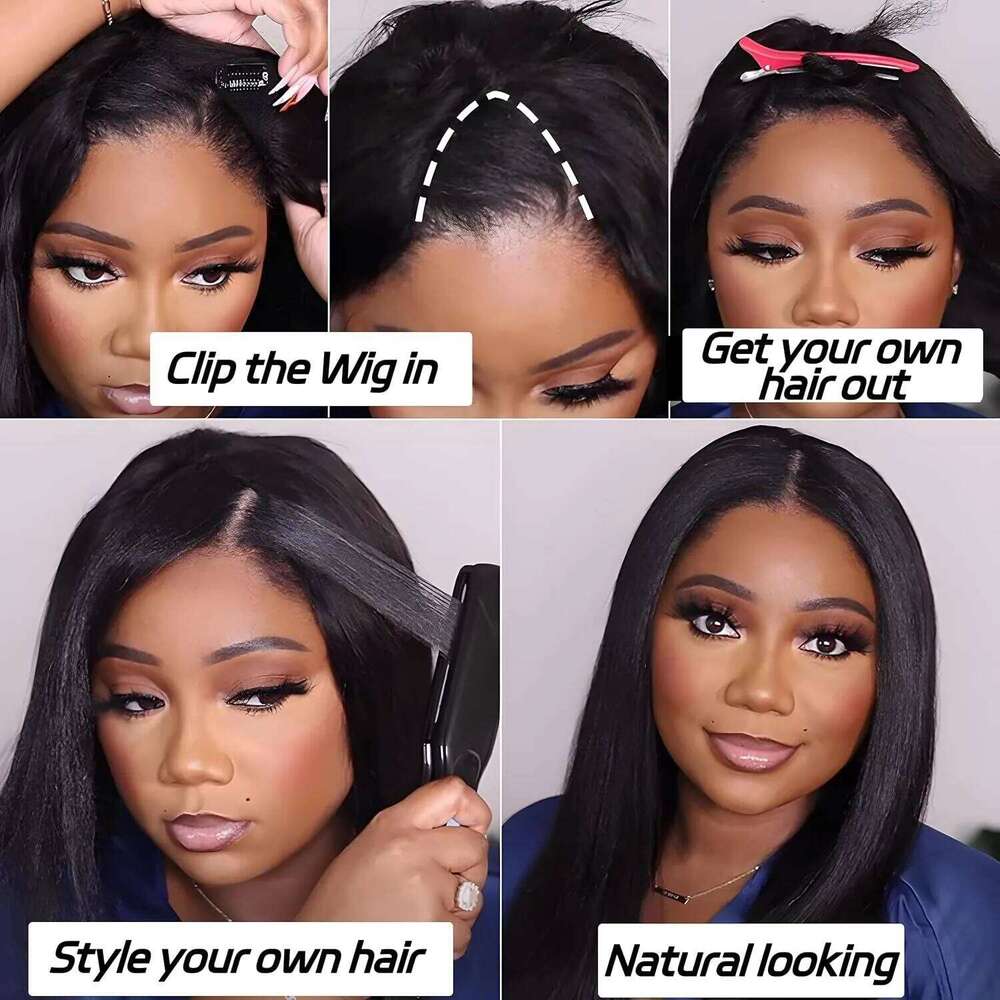 Kinky Straight 200% Density No Leave Out Wigs Upgrade U Part Wig Clip V Shape Human Hair