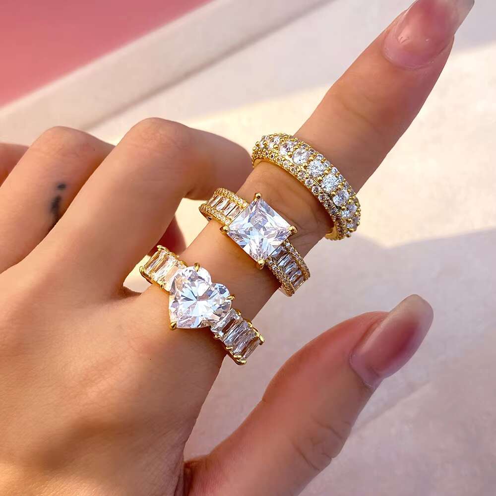 Best Sale Jewelry 925 Sterling Silver Ring Hot Selling Vintage Big Heart Zircon Engagement Rhodium 14K Gold Plated Wedding Bands