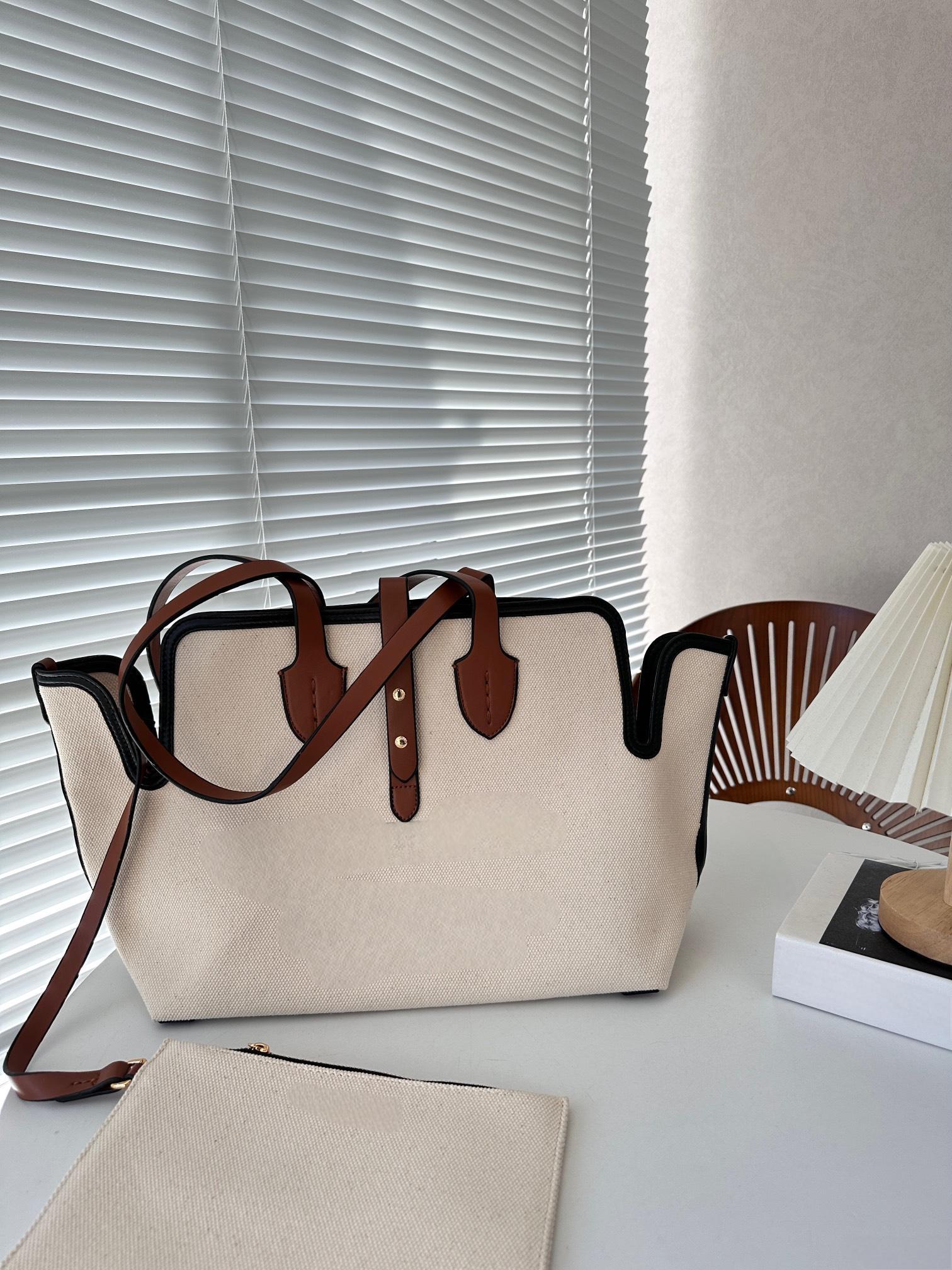 Designer Bag 2025 Canvas Genuine Leather Women Fashion Barrel Bucket One Shoulder Crossbody S Female Purses And Handbags Ladies Luxury Storage Bag