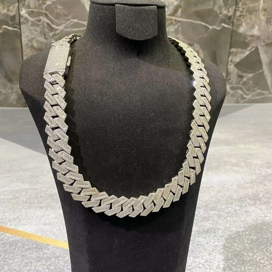 925 Sterling Silver Cuban Chain Baguette Cut Magnificent Moissanite Diamond Hip Hop Link Jewelry Charm for Fine Chains Necklaces