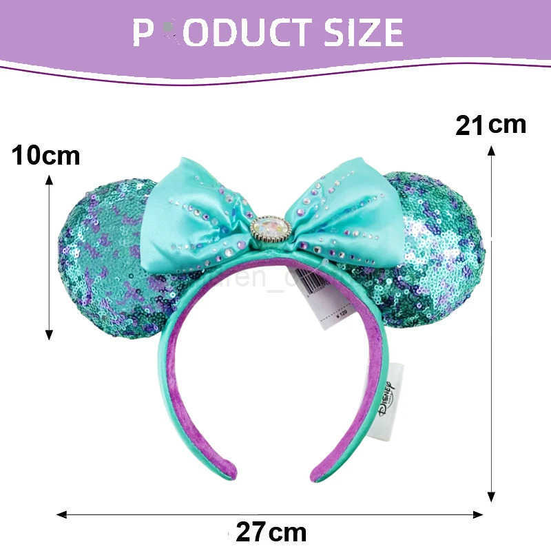 Disney Princess Mickey Minnie Mouse Ear Headband For Child Disneyland Mickey Adult/Women Mermaid Leather Plush Sequin Cosplay W250701