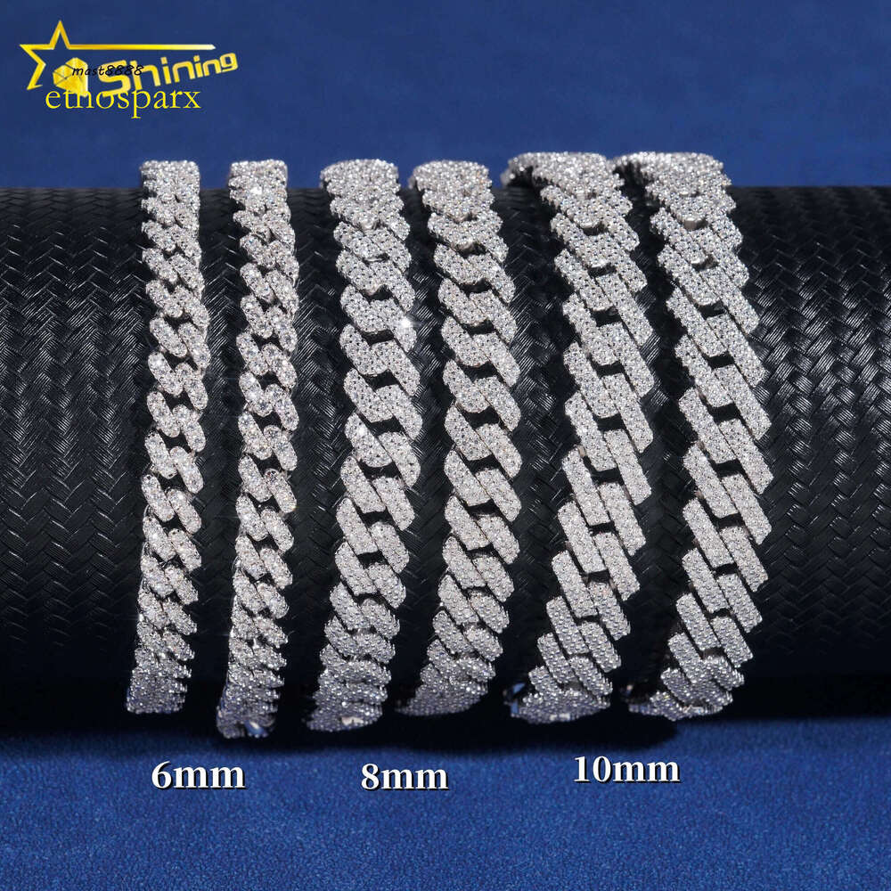 Hot Sale Fine Jewelry Lab Sterling Sier 14k Gold Plated Vvs Moissanite Dia Men Cuban Link Bracelet