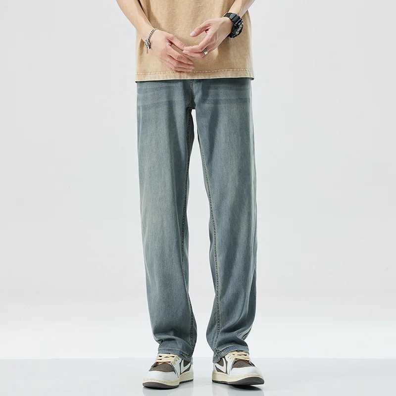 denim pants mens summer lightweight loose straight tube high-end soft 2025 trend cool and versatile wide legs W250701 W250701