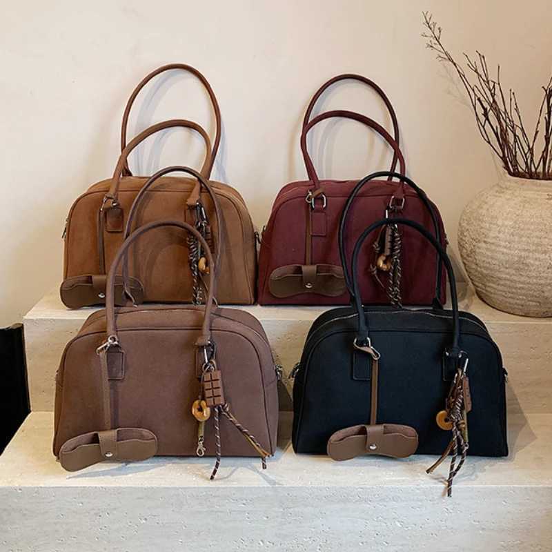 Big Size Wen Bowling Bags Suede Pure Color Large Capacity Shoulder Crossbody Bag With Lg Strap 2025 Luxury Designer Handbags Y250701