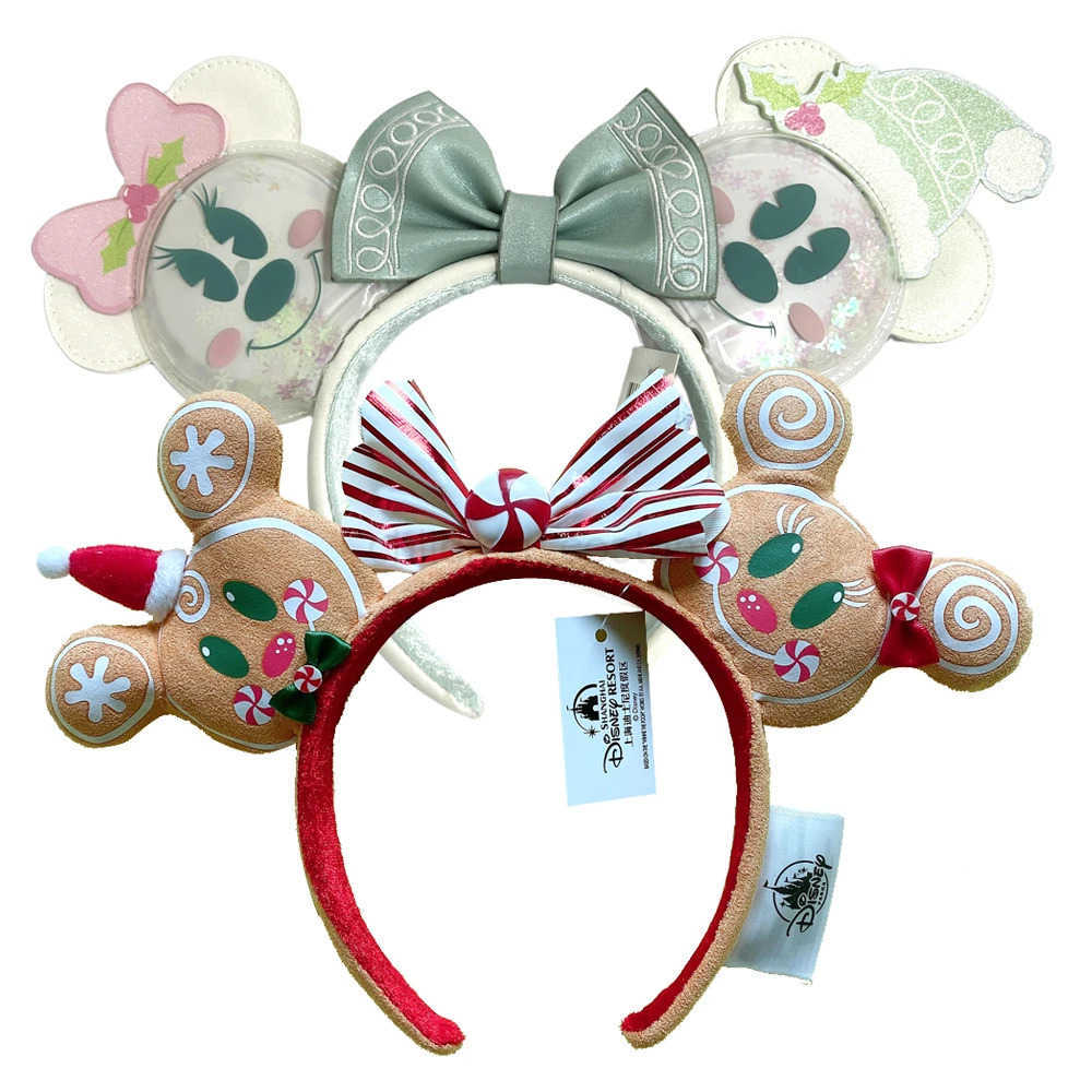 Disney 2pcs Disney Gingerbread Mickey Minnie Headband Adults/Child Disneyland PU Leather Bow Ear Women Christmas Gifts W250701