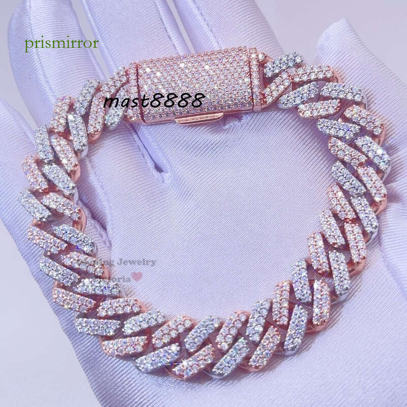 Hip Hop Iced Out 10mm 13mm 15mm Rose Godl 2 Tone Vvs Moissanite Cuban Bracelet