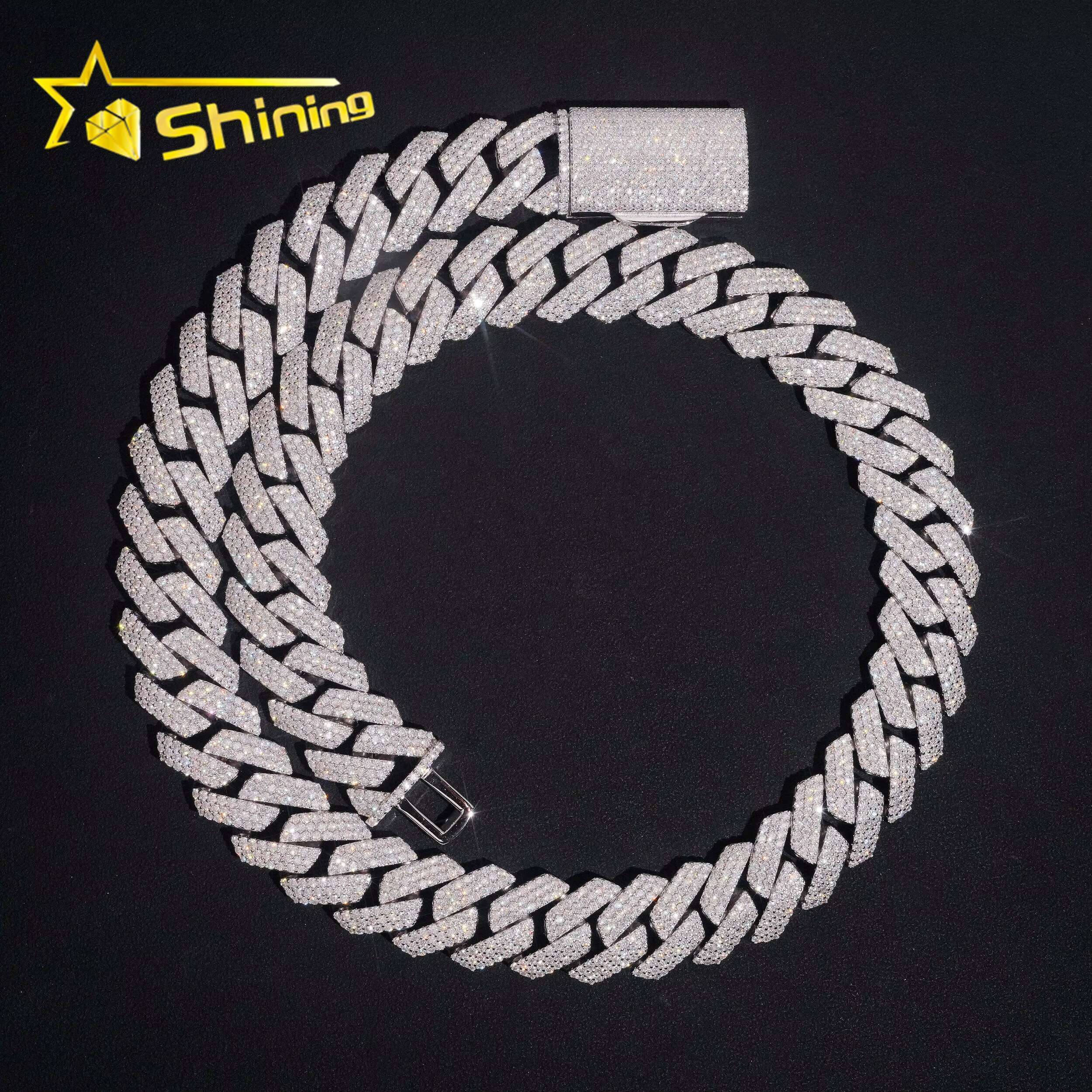 High-end Hip Hop Solid Heavy 20mm Width 3 Rows 925 Silver Iced Out Moissanite Diamond Cuban Link Chain