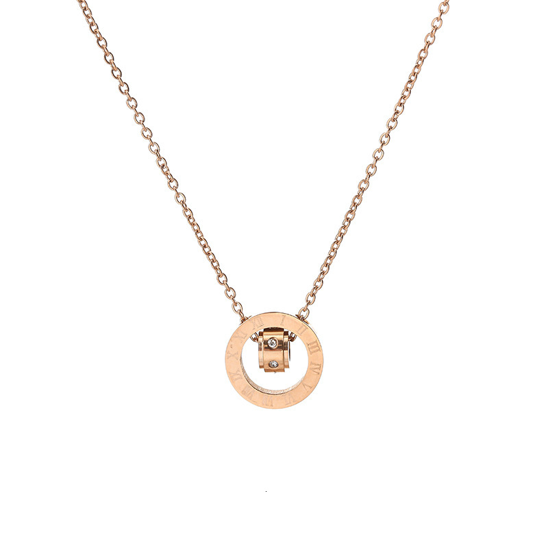 The 2025 New Designer Necklace 18k Rose Gold Simple Roman Six-diamond Necklace Is A Titanium Steel Non-fading Trendy Collarbone Chain For Women