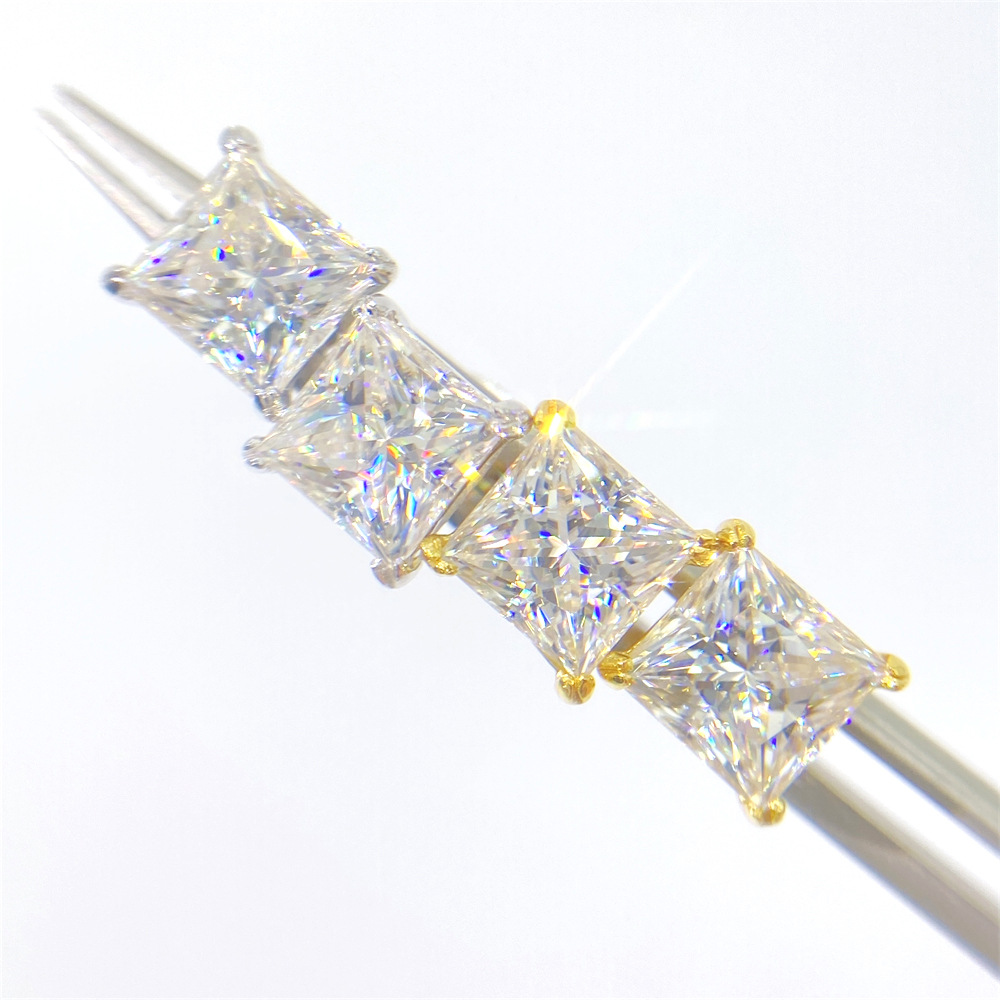 New Arrival Unisex VVS Princess Cut Moissanite 925 Sterling Silver Hip Hop Stud Earrings