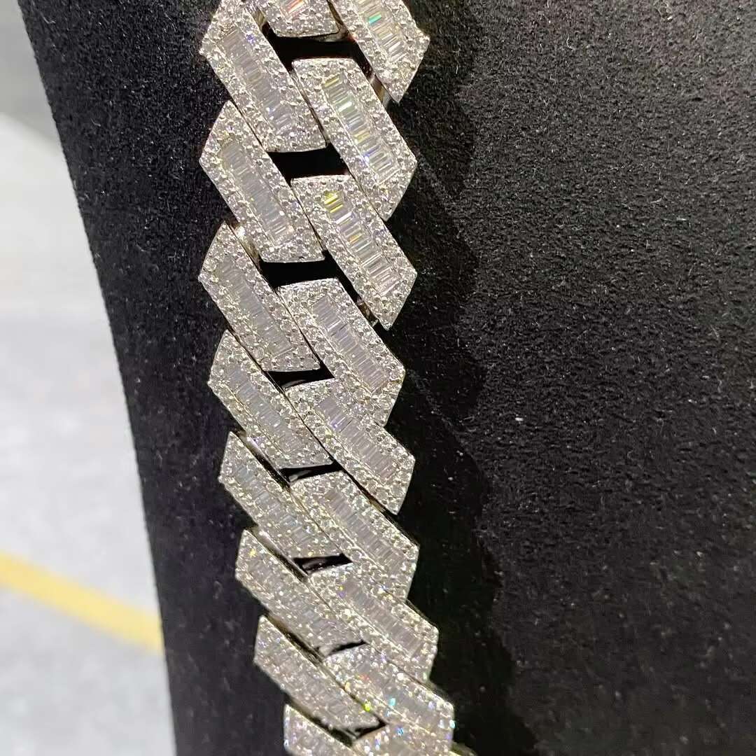 925 Sterling Silver Cuban Chain Baguette Cut Magnificent Moissanite Diamond Hip Hop Link Jewelry Charm for Fine Chains Necklaces