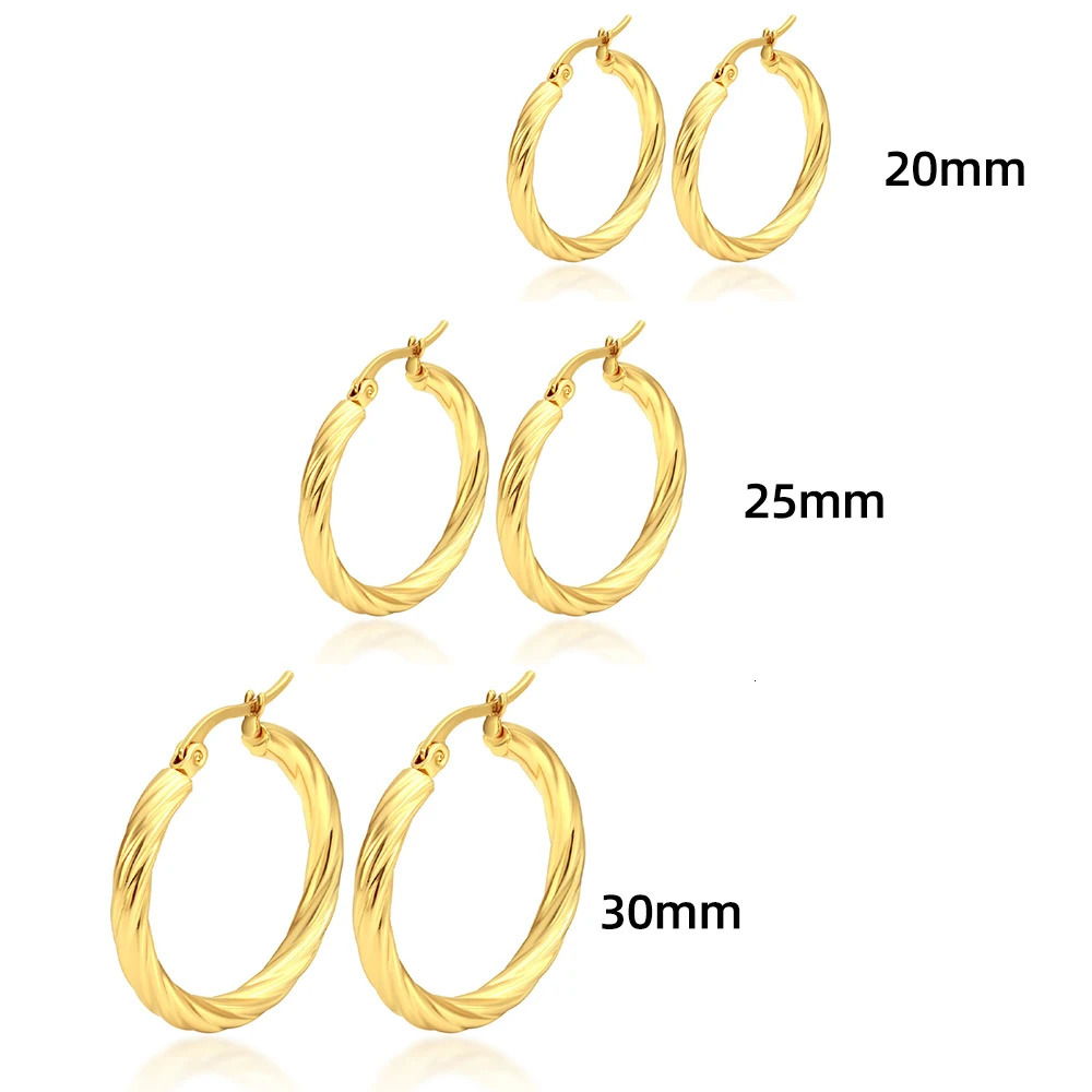 3pair Vintage Twisted Hoop Earrings for Women Gold Plated Stainless Steel Twist Ear Buckle Stackable Circle Hoops Party Jewelry 250625