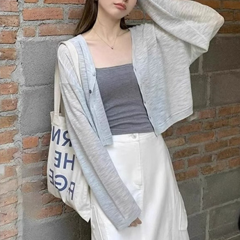 K1188 Ice silk hollow sun protection blouse for women summer knitted cardigan thin coat French shawl outer matching