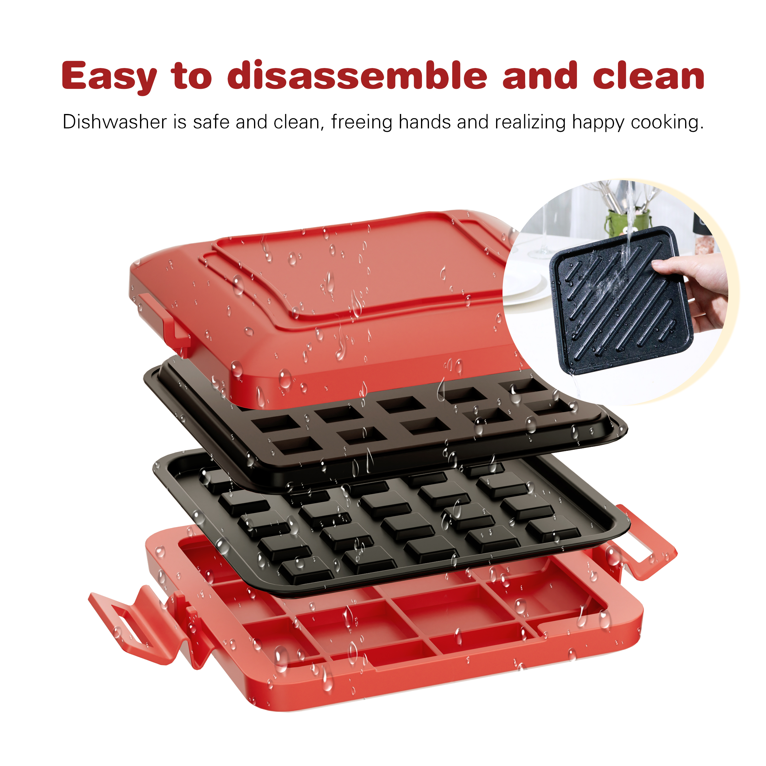 High quality red microwave grill and waffle spitters microwave toaster sandwich maker panini maker dishwasher safe time saver