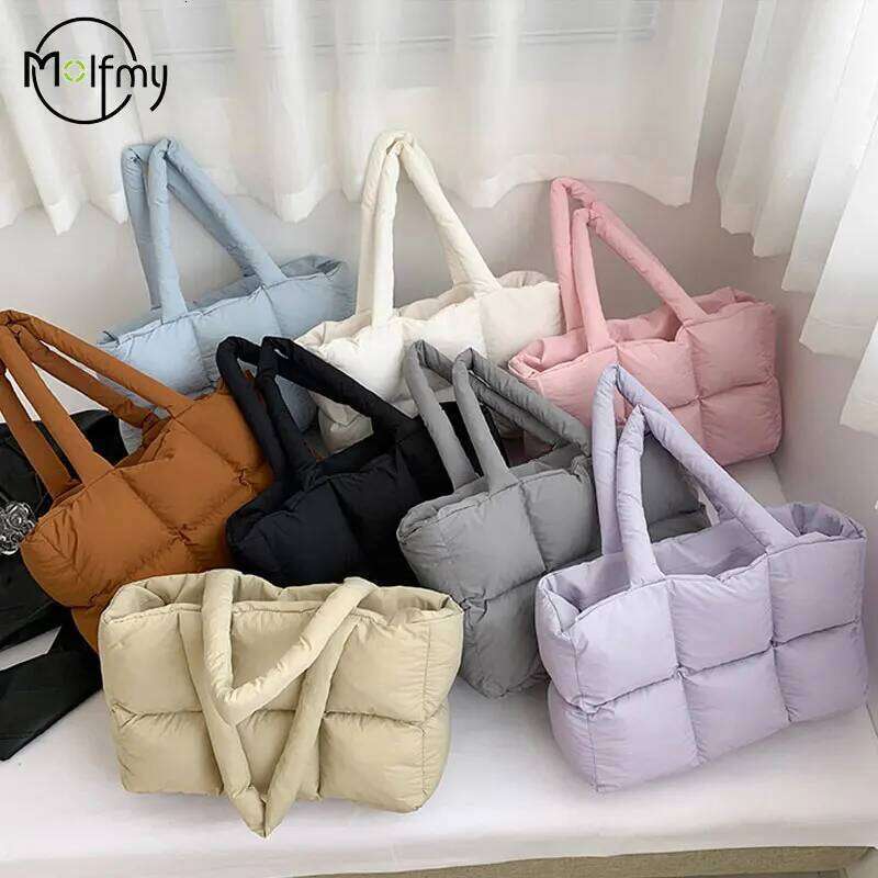 Women Tote Handbags Quilted Plaid Retro Trendy Checkered Waterproof Shoulder Bag Solid Color Winter Soft Large Capacity Bags