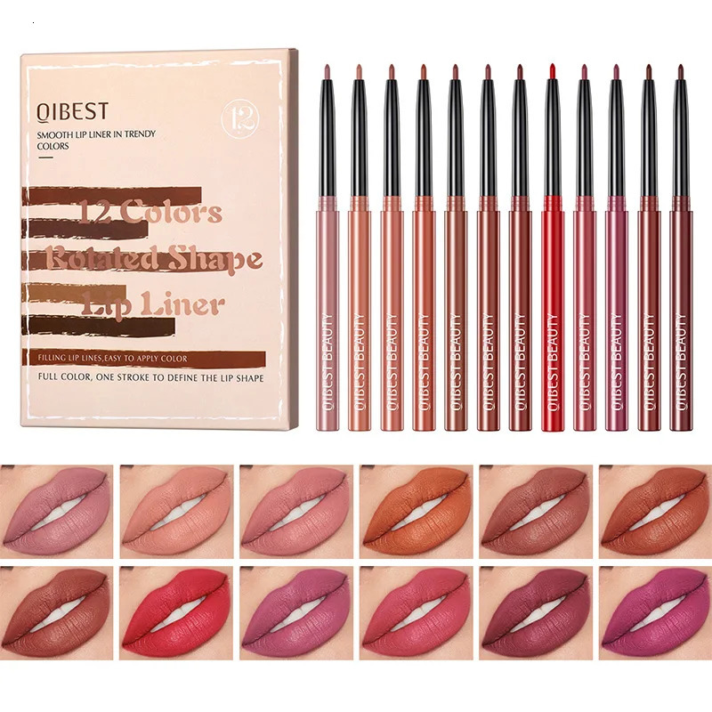 QI Cross-Border Matte Lip Liner Set 12-Color Assortment Nude Shades Waterproof Lip Con Pencils 250729