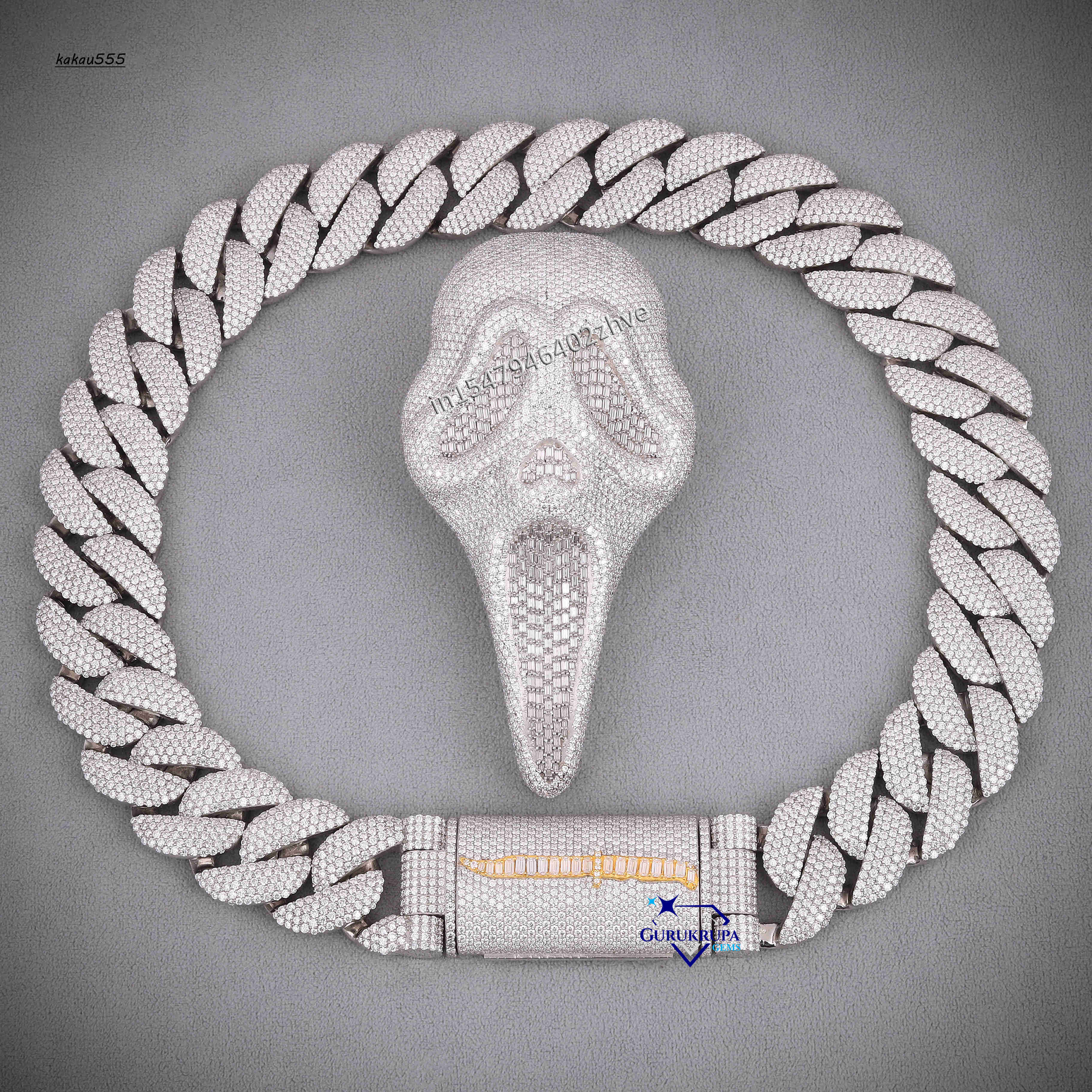 Moissanite Ghost Face Pendant Cuban Chain Iced Out Hip Hop Necklace in 925 Silver Custom Bling Jewelry for Men Necklaces