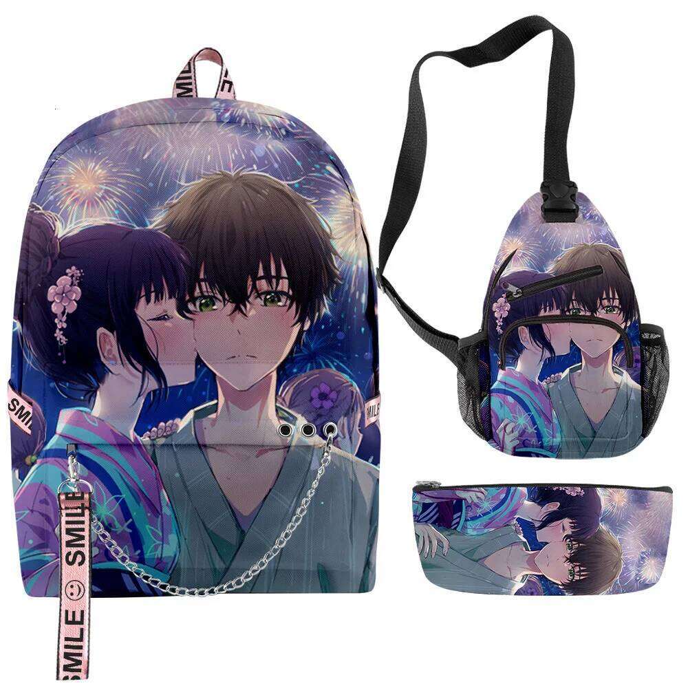 Novelty Creative Peculiar Cool Hyouka 3D Print 3pcs/Set School Bags multifunction Travel Backpack Chest Bag Pencil Case