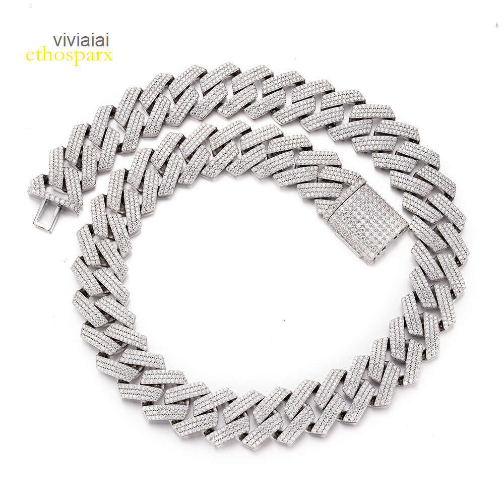 Hot Sale Hip Hop Miami 22mm 14K White Gold Moissanite Sier Cuban Link Chain For Men