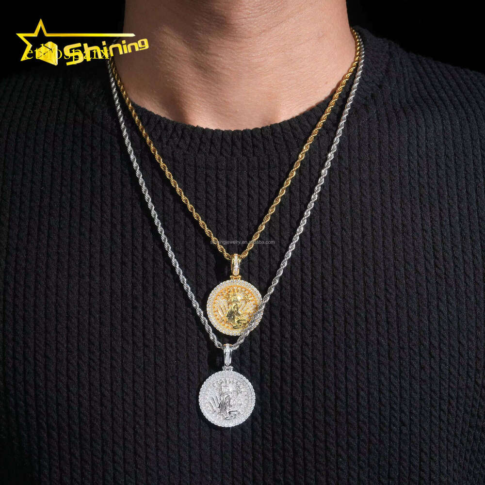 Pass Tester Wholesale Jewelry Hip Hop Iced Out Religious VVS1 Moissanite Dia S Sier Round Jesus Pendant