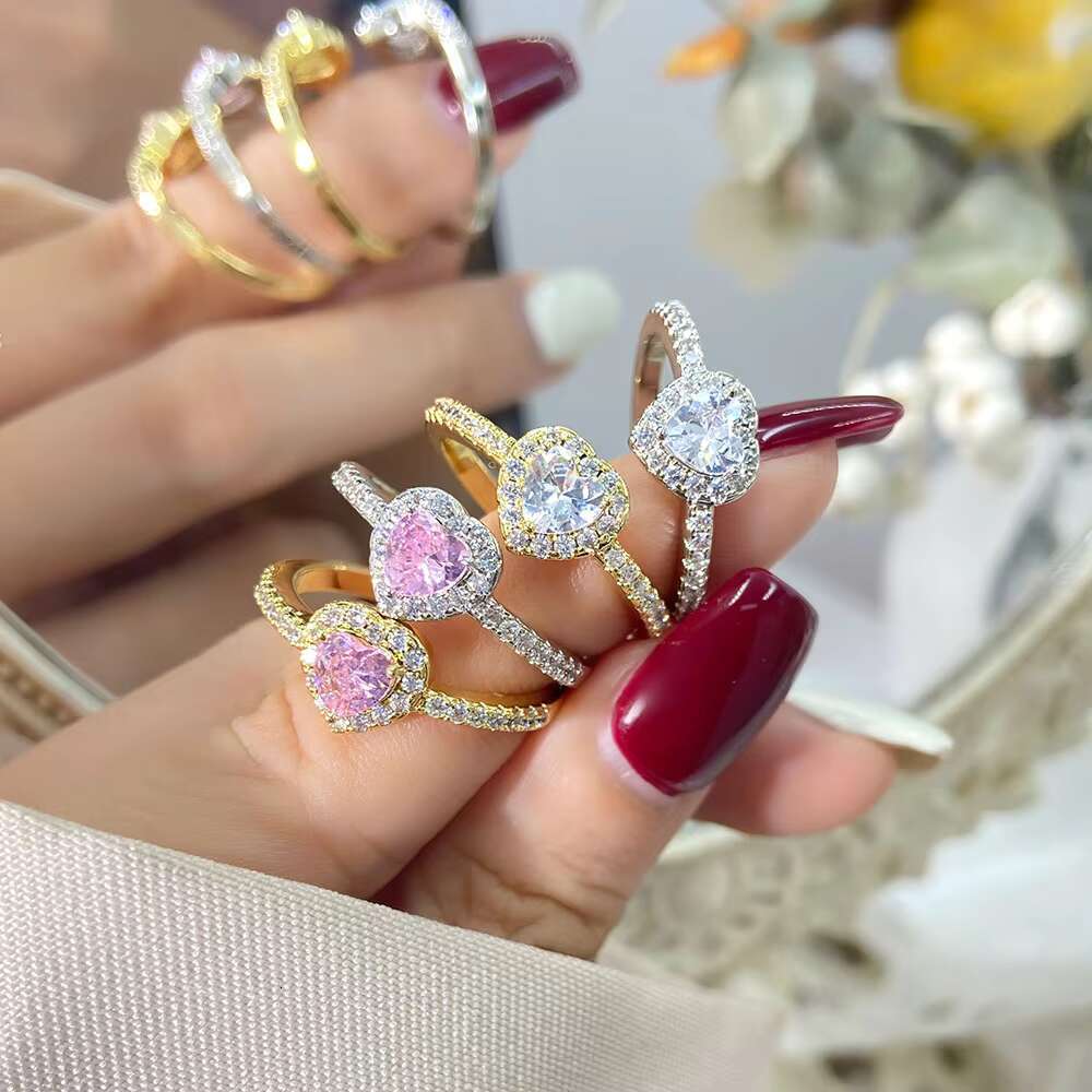 In Stock Luxury Womens 925 Sterling Silver Engagement Heart Ring White Gold Plated for Weddings Colorful for Women