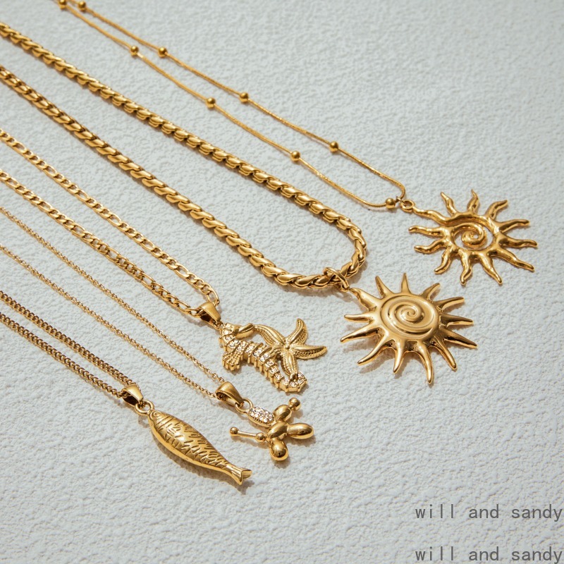 Non Tarnish 18k Gold Plated Boho Conch Shell Starfish Necklace Multilayer Wrap Choker Chains Necklaces Summer Beach Jewelry for Women Birthday Anniver