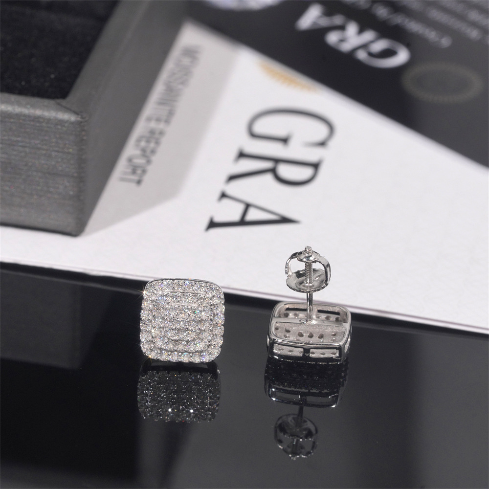 Classic Square Stud Earrings With Moissanite Diamond in Hypoallergenic 925 Sterling Silver for Men Women