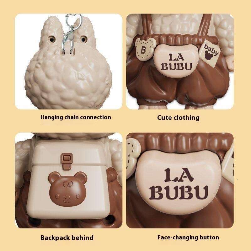 New Labubu Face-Changing Doll Pendant Trendy Cartoon Gift Keychain Decoration Stress Relief Toy for Men, Women, and Children