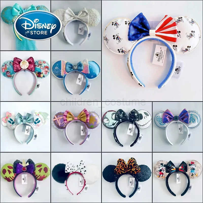 Disney Princess Headband Mickey Ear Rapunzel Snow White Sequin Bow Hair Hoop Gift Girl Accessories Dinosaurs Christmas Jack W250701