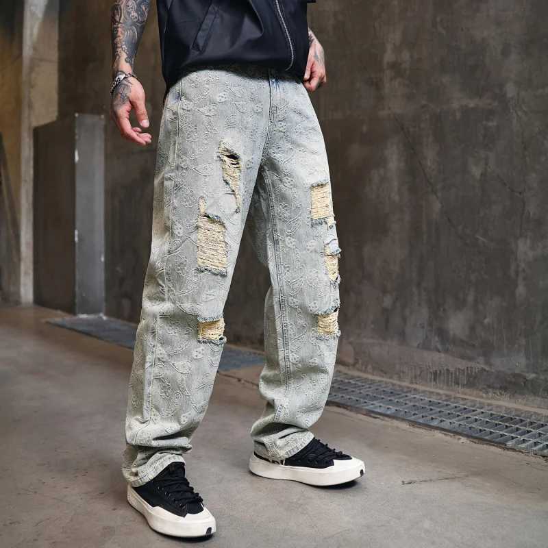 New Trendy Loose Straight Blue Washed Jeans W250701 W250701