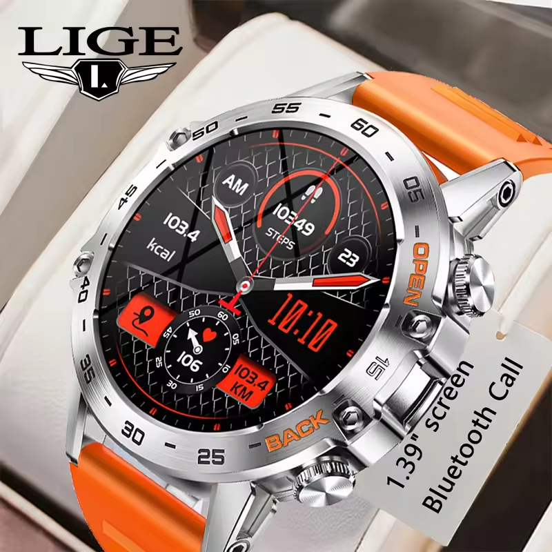 LIGE Men's Smart Watch Multi-function Watch Wireless Call Health Test Blood Pressure Heart Rate Meter Step Long Seating Reminder Multiple Exercis
