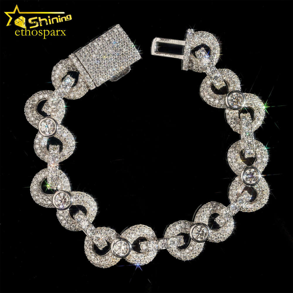Fine Jewelry 13MM Bracelets D VVS Lab Dia Cuban Link Chain Iced Out Sier Moissanite Infinity Bracelet