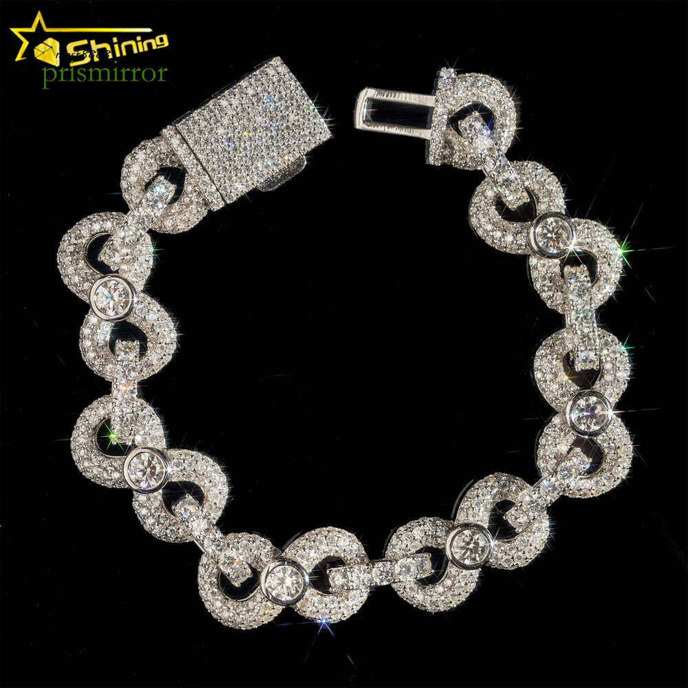 Fine Jewelry 13MM Bracelets D VVS Lab Dia Cuban Link Chain Iced Out Sier Moissanite Infinity Bracelet