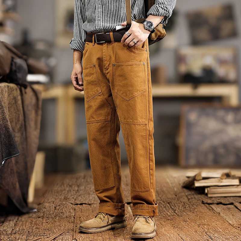 JXNX36 American tide design sense of work casual trousers mens new heavyweight pockets splicing loose straight trousers W250701 W250701