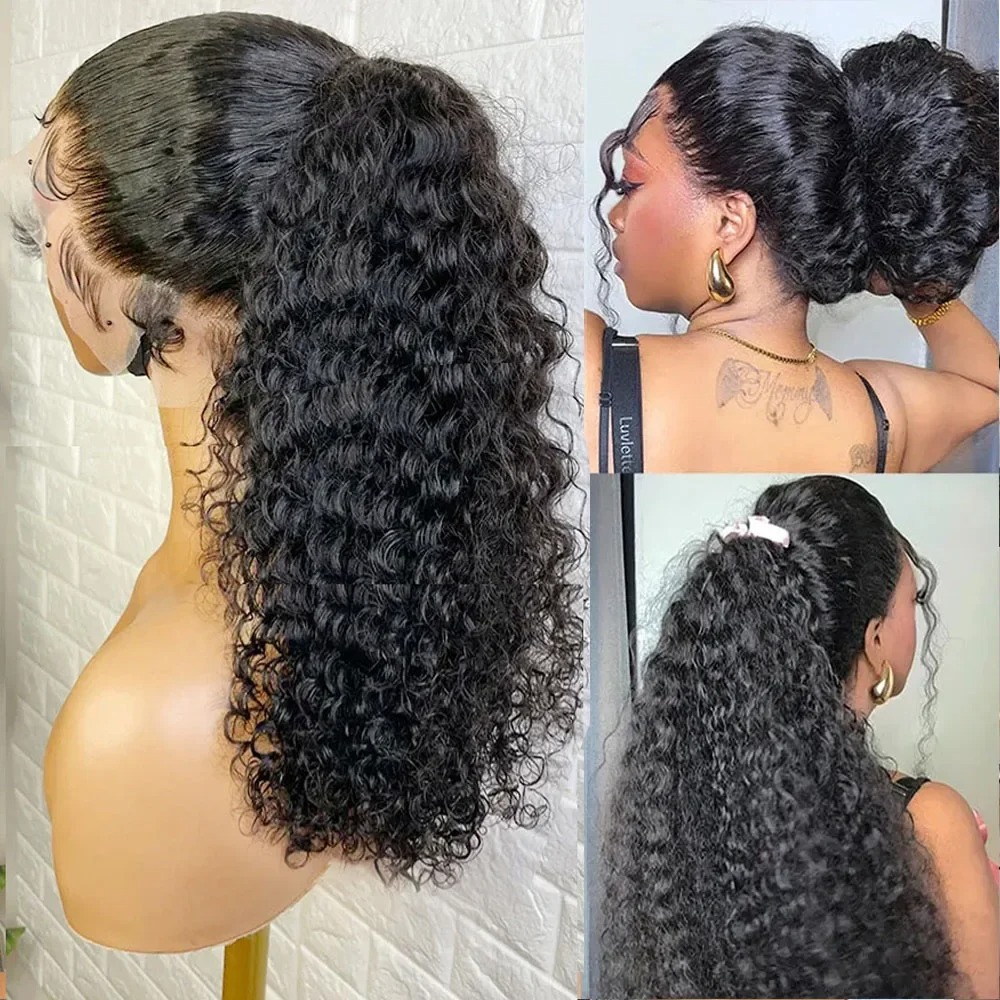 34 Inch Deep Wave Lace Frontal Wig 13x4 360 Hd Curly Human Hair Lace Front Wigs For Women Water Wave Pre Plucked Lace Wigs Synthetic Wig