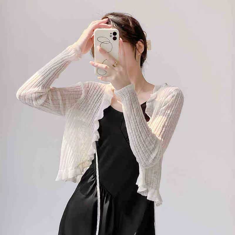 K1187 Sunscreen knitted cardigan women's thin suspender skirt with air conditioning blouse summer shawl ice silk small waistcoat fairy coat