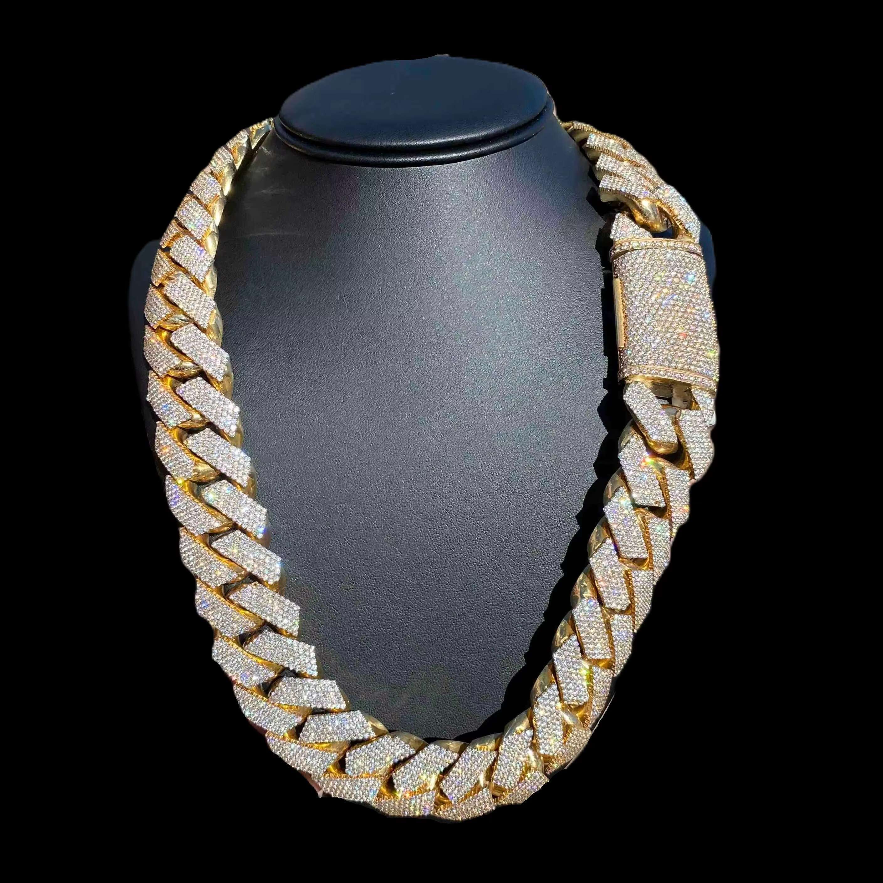 22 MM VVS Moissanite Diamond Thick Cuban Link 925 Sterling Silver 24 Inches Necklace Mens Hip Hop Style Fine Chains for Unisex